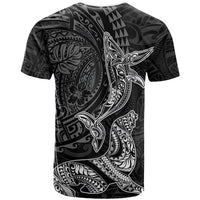 Hawaiian Monk Seal and Whale T Shirt Kakau Tribal Pattern Grayscale