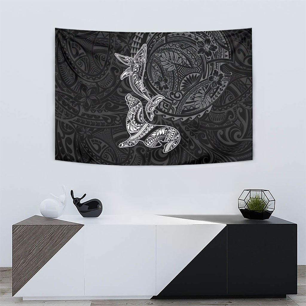 Hawaiian Monk Seal and Whale Tapestry Kakau Tribal Pattern Grayscale