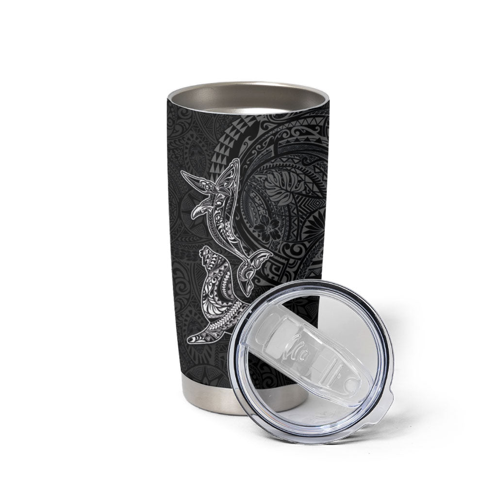 Hawaiian Monk Seal and Whale Tumbler Cup Kakau Tribal Pattern Grayscale LT03 - Polynesian Pride
