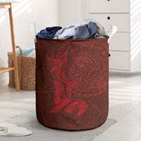 Hawaiian Monk Seal and Whale Laundry Basket Kakau Tribal Pattern Red Color