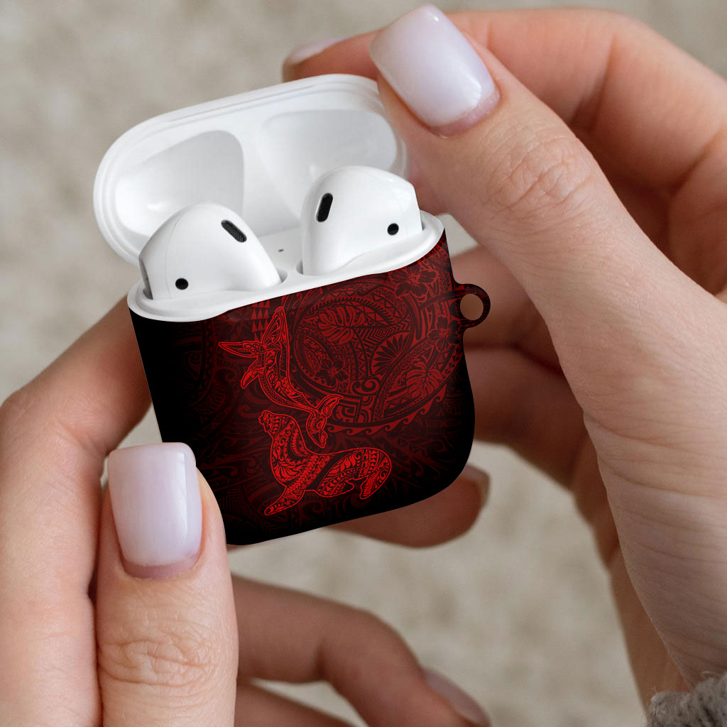 Hawaiian Monk Seal and Whale AirPods Case Kakau Tribal Pattern Red Color