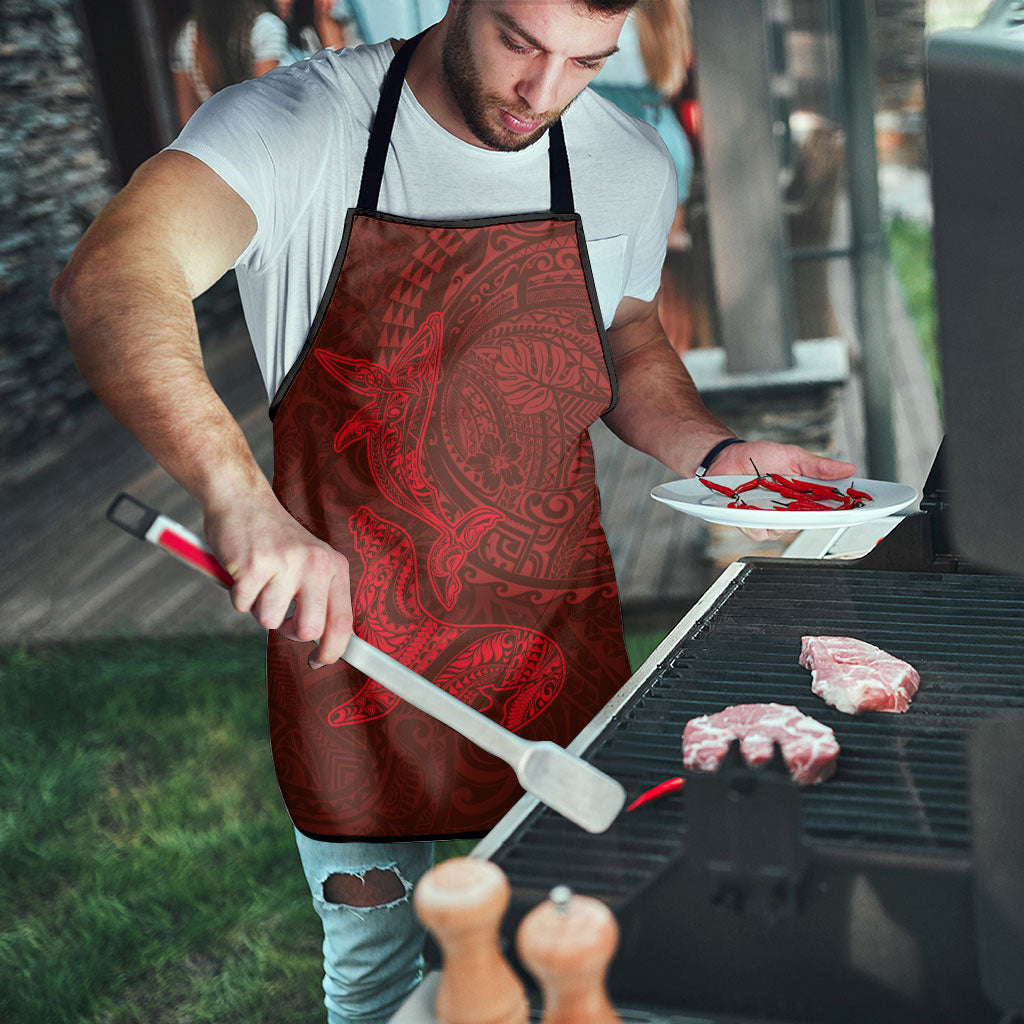 Hawaiian Monk Seal and Whale Apron Kakau Tribal Pattern Red Color