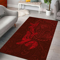 Hawaiian Monk Seal and Whale Area Rug Kakau Tribal Pattern Red Color LT03 - Polynesian Pride