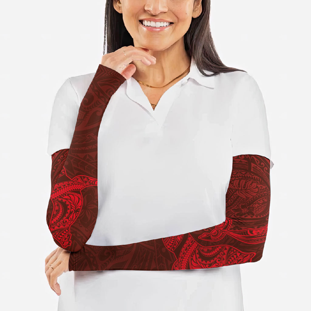 Hawaiian Monk Seal and Whale Arm Sleeves Kakau Tribal Pattern Red Color