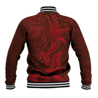 Hawaiian Monk Seal and Whale Baseball Jacket Kakau Tribal Pattern Red Color