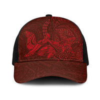 Hawaiian Monk Seal and Whale Baseball Net Cap Kakau Tribal Pattern Red Color