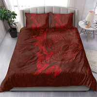 Hawaiian Monk Seal and Whale Bedding Set Kakau Tribal Pattern Red Color
