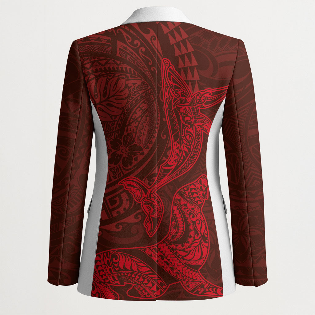 Hawaiian Monk Seal and Whale Blazer Kakau Tribal Pattern Red Color