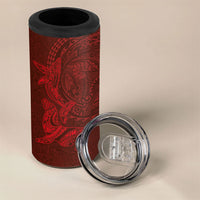 Hawaiian Monk Seal and Whale 4 in 1 Can Cooler Tumbler Kakau Tribal Pattern Red Color