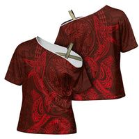 Hawaiian Monk Seal and Whale Cross Shoulder Shirt Kakau Tribal Pattern Red Color LT03 - Polynesian Pride