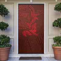 Hawaiian Monk Seal and Whale Door Cover Kakau Tribal Pattern Red Color LT03 Red - Polynesian Pride