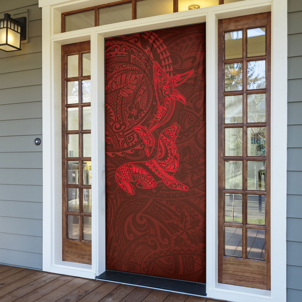 Hawaiian Monk Seal and Whale Door Cover Kakau Tribal Pattern Red Color LT03 - Polynesian Pride