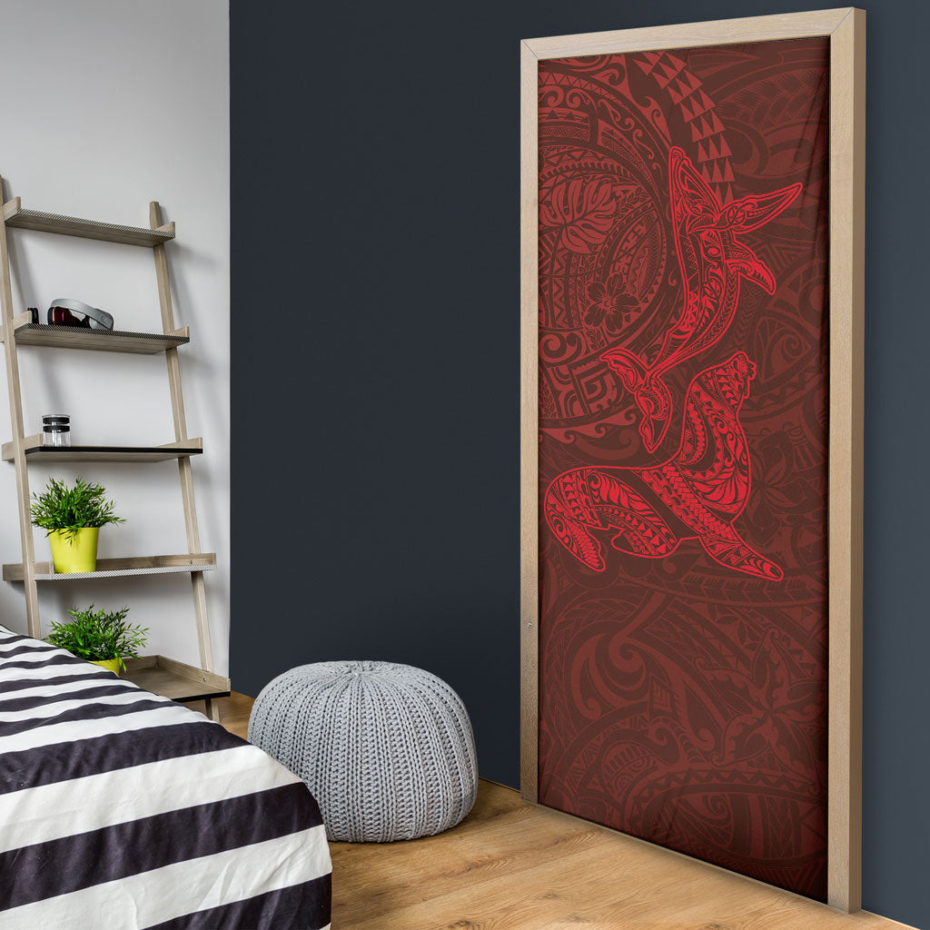 Hawaiian Monk Seal and Whale Door Cover Kakau Tribal Pattern Red Color LT03 - Polynesian Pride
