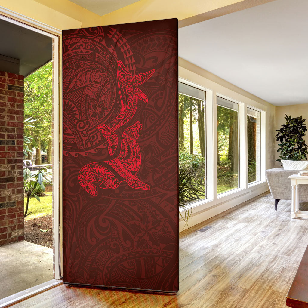 Hawaiian Monk Seal and Whale Door Cover Kakau Tribal Pattern Red Color LT03 - Polynesian Pride
