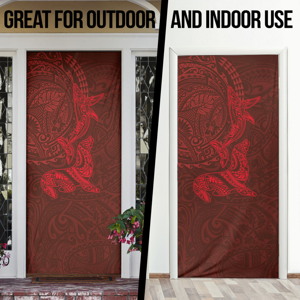 Hawaiian Monk Seal and Whale Door Cover Kakau Tribal Pattern Red Color LT03 - Polynesian Pride