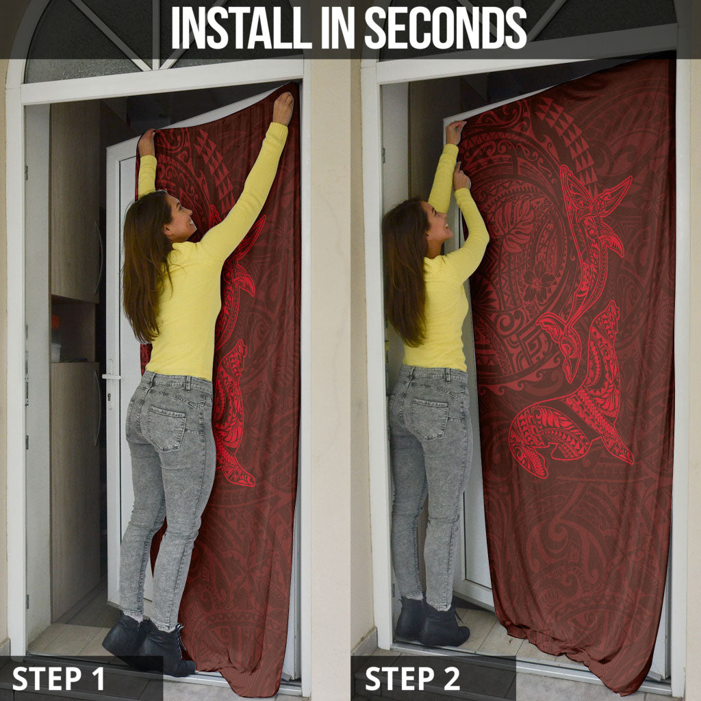 Hawaiian Monk Seal and Whale Door Cover Kakau Tribal Pattern Red Color LT03 - Polynesian Pride