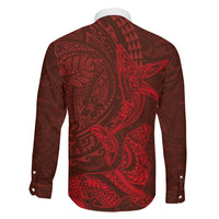 Hawaiian Monk Seal and Whale Family Matching Long Sleeve Bodycon Dress and Hawaiian Shirt Kakau Tribal Pattern Red Color LT03 - Polynesian Pride