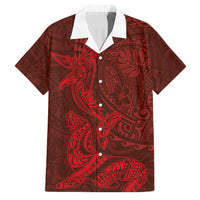 Hawaiian Monk Seal and Whale Family Matching Mermaid Dress and Hawaiian Shirt Kakau Tribal Pattern Red Color LT03 Dad's Shirt - Short Sleeve Red - Polynesian Pride