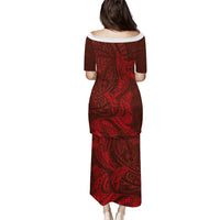 Hawaiian Monk Seal and Whale Family Matching Puletasi and Hawaiian Shirt Kakau Tribal Pattern Red Color LT03 - Polynesian Pride