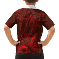 Hawaiian Monk Seal and Whale Family Matching Short Sleeve Bodycon Dress and Hawaiian Shirt Kakau Tribal Pattern Red Color LT03 - Polynesian Pride