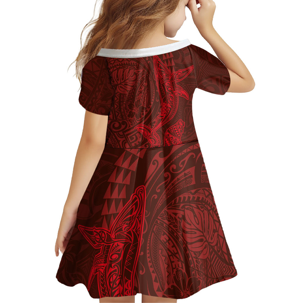 Hawaiian Monk Seal and Whale Family Matching Summer Maxi Dress and Hawaiian Shirt Kakau Tribal Pattern Red Color LT03 - Polynesian Pride