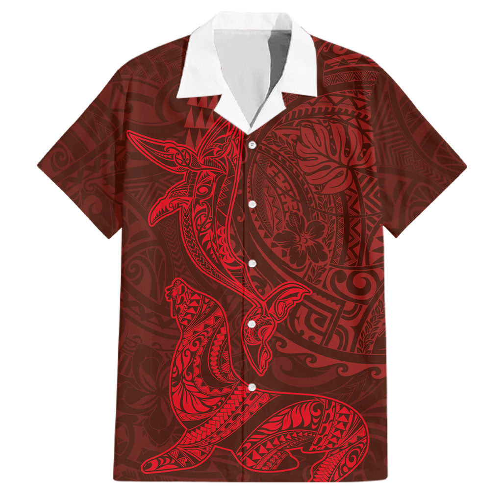 Hawaiian Monk Seal and Whale Family Matching Summer Maxi Dress and Hawaiian Shirt Kakau Tribal Pattern Red Color LT03 Dad's Shirt - Short Sleeve Red - Polynesian Pride