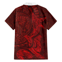 Hawaiian Monk Seal and Whale Family Matching Summer Maxi Dress and Hawaiian Shirt Kakau Tribal Pattern Red Color LT03 - Polynesian Pride