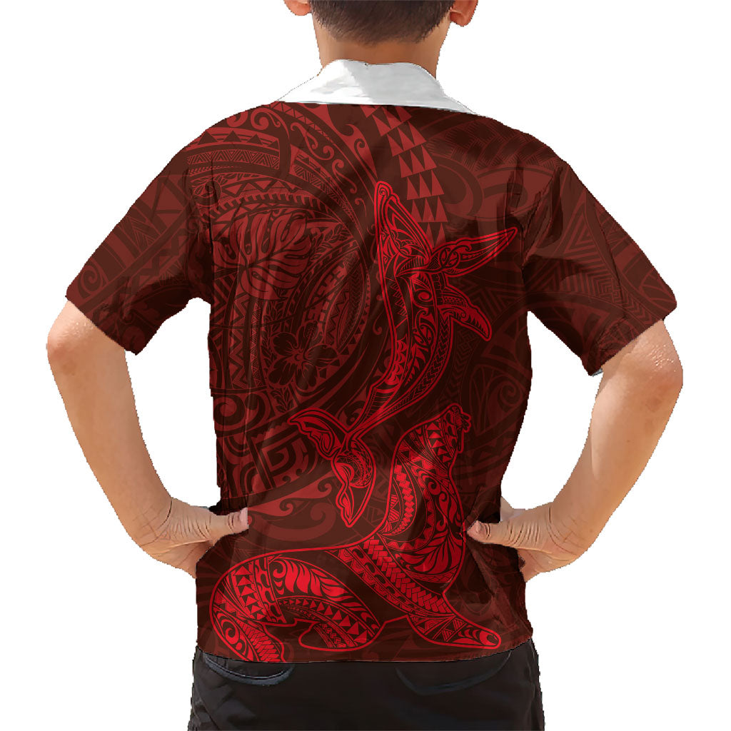 Hawaiian Monk Seal and Whale Family Matching Tank Maxi Dress and Hawaiian Shirt Kakau Tribal Pattern Red Color LT03 - Polynesian Pride