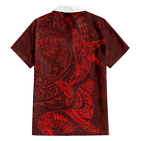Hawaiian Monk Seal and Whale Hawaiian Shirt Kakau Tribal Pattern Red Color
