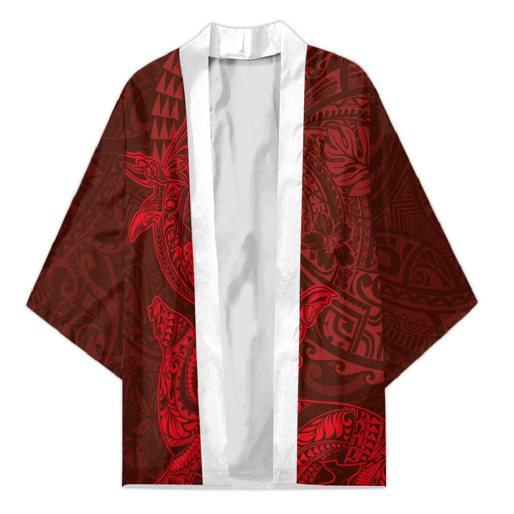 Hawaiian Monk Seal and Whale Kimono Kakau Tribal Pattern Red Color