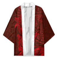 Hawaiian Monk Seal and Whale Kimono Kakau Tribal Pattern Red Color