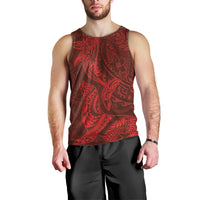 Hawaiian Monk Seal and Whale Men Tank Top Kakau Tribal Pattern Red Color