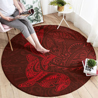Hawaiian Monk Seal and Whale Round Carpet Kakau Tribal Pattern Red Color