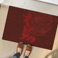 Hawaiian Monk Seal and Whale Rubber Doormat Kakau Tribal Pattern Red Color