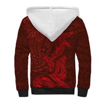 Hawaiian Monk Seal and Whale Sherpa Hoodie Kakau Tribal Pattern Red Color