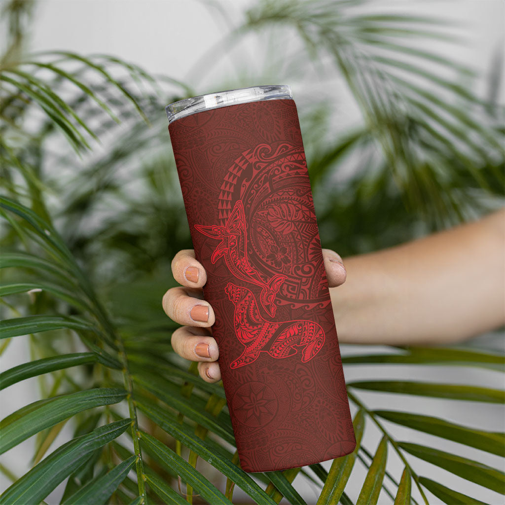 Hawaiian Monk Seal and Whale Skinny Tumbler Kakau Tribal Pattern Red Color LT03 - Polynesian Pride