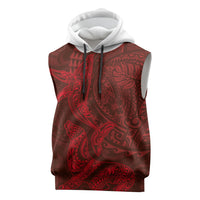 Hawaiian Monk Seal and Whale Sleeveless Hoodie Kakau Tribal Pattern Red Color
