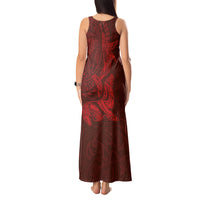 Hawaiian Monk Seal and Whale Tank Maxi Dress Kakau Tribal Pattern Red Color