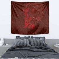 Hawaiian Monk Seal and Whale Tapestry Kakau Tribal Pattern Red Color