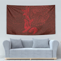 Hawaiian Monk Seal and Whale Tapestry Kakau Tribal Pattern Red Color