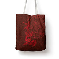 Hawaiian Monk Seal and Whale Tote Bag Kakau Tribal Pattern Red Color