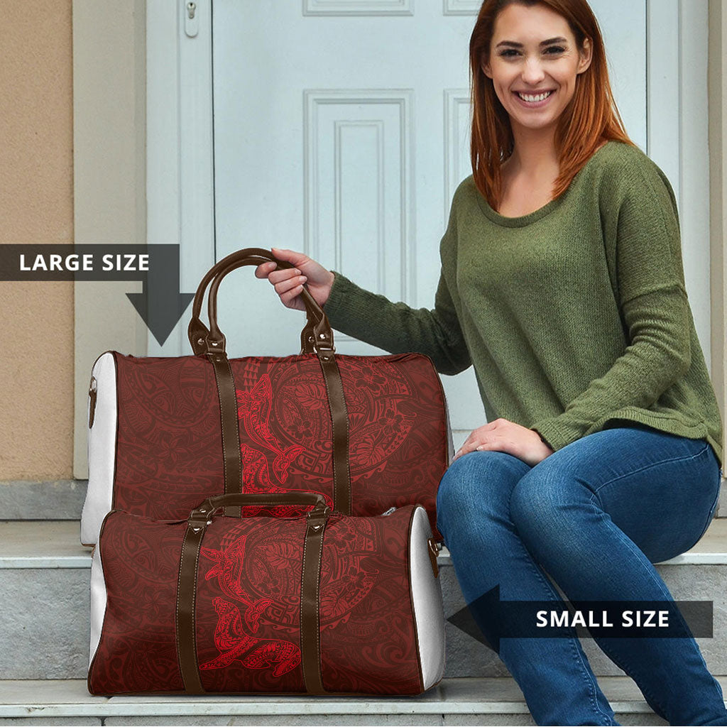 Hawaiian Monk Seal and Whale Travel Bag Kakau Tribal Pattern Red Color