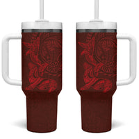Hawaiian Monk Seal and Whale Tumbler With Handle Kakau Tribal Pattern Red Color