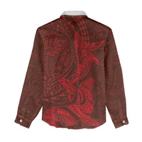 Hawaiian Monk Seal and Whale Women Casual Shirt Kakau Tribal Pattern Red Color LT03 - Polynesian Pride