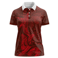 Hawaiian Monk Seal and Whale Women Polo Shirt Kakau Tribal Pattern Red Color LT03 Female Red - Polynesian Pride