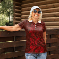Hawaiian Monk Seal and Whale Women Polo Shirt Kakau Tribal Pattern Red Color LT03 - Polynesian Pride