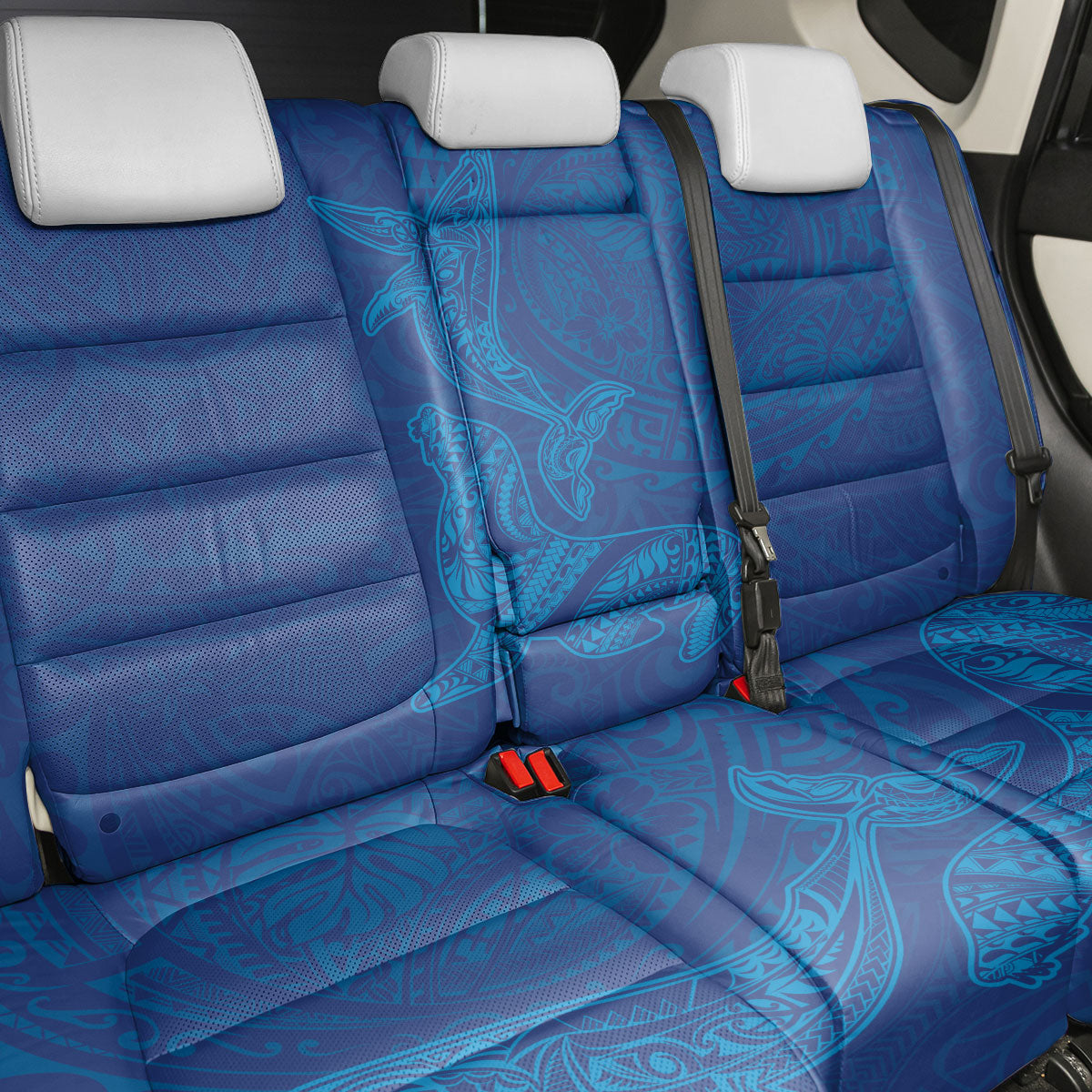 Hawaiian Monk Seal and Whale Back Car Seat Cover Kakau Tribal Pattern Blue Color