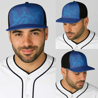 Hawaiian Monk Seal and Whale Baseball Net Cap Kakau Tribal Pattern Blue Color