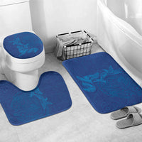 Hawaiian Monk Seal and Whale Bathroom Set Kakau Tribal Pattern Blue Color