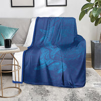 Hawaiian Monk Seal and Whale Blanket Kakau Tribal Pattern Blue Color